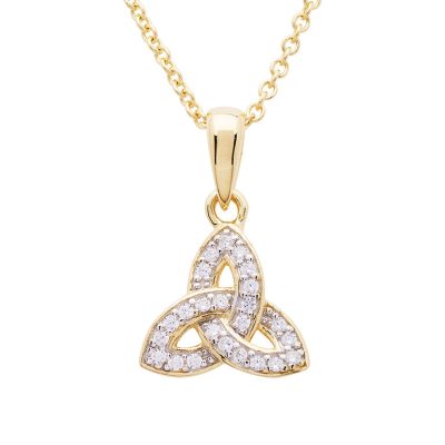 14K Gold Vermeil Trinity Knot Necklace Studded with White Cubic Zirconias
