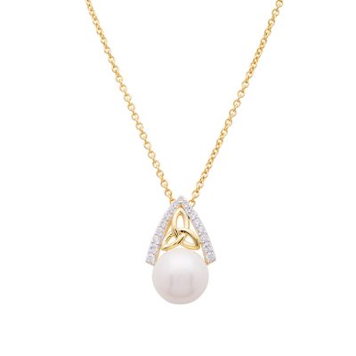 Colgante Nudo de la Trinidad con Perla, en Vermeil de Oro de 14K, tachonado con Circonitas Cúbicas Blancas