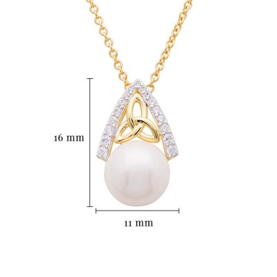Colgante Nudo de la Trinidad con Perla, en Vermeil de Oro de 14K, tachonado con Circonitas Cúbicas Blancas