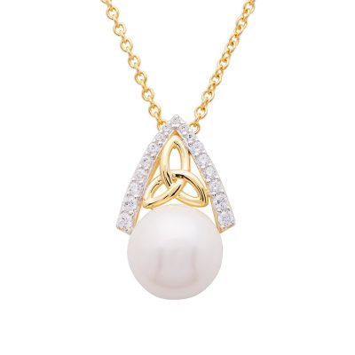 Colgante Nudo de la Trinidad con Perla, en Vermeil de Oro de 14K, tachonado con Circonitas Cúbicas Blancas