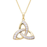 Colgante de nudo de la trinidad de oro vermeil de 14 KT con circonitas cúbicas blancas