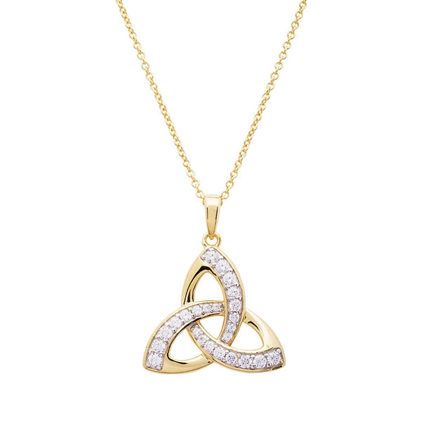 14KT Gold Vermeil Trinity Knot Pendant Studded with White Cubic Zirconias