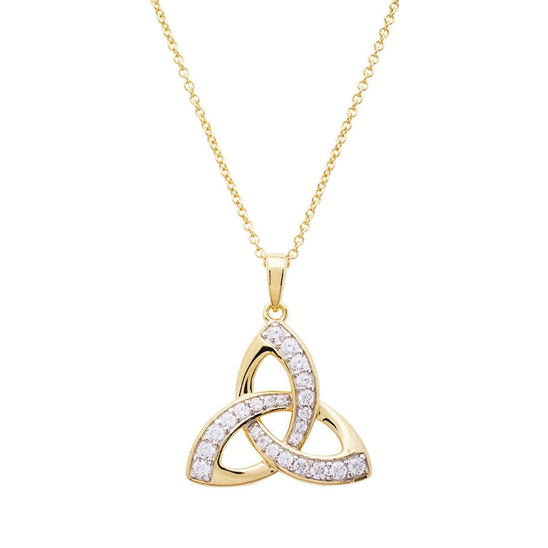 14KT Gold Vermeil Trinity Knot Pendant Studded with White Cubic Zirconias