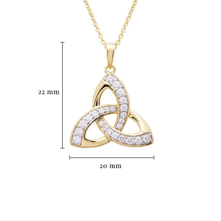 Colgante de nudo de la trinidad de oro vermeil de 14 KT con circonitas cúbicas blancas