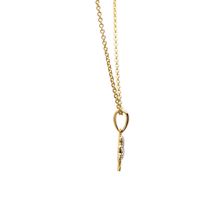 14K Gold Vermeil Shamrock Necklace Studded with White Cubic Zirconias
