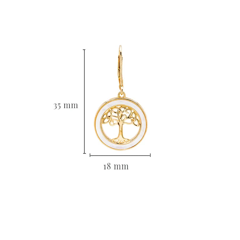 Pendientes de árbol celta de la vida con nácar en vermeil de oro de 14 quilates