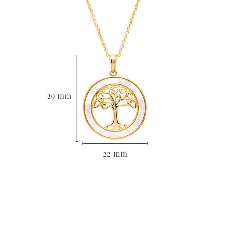 Collar de árbol celta de la vida en vermeil de oro de 14 kt y nácar