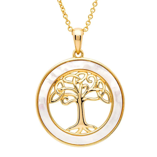 Collar de árbol celta de la vida en vermeil de oro de 14 kt y nácar