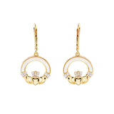 14kt Gold Vermeil Mother of Pearl Claddagh Earrings with White Cubic Zirconia