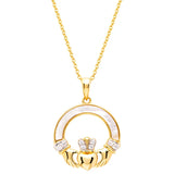 Collar Claddagh de Nácar con Zirconia Cúbica Blanca de Vermeil de Oro de 14 kt