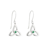 Sterling Silver Green Crystal Trinity Knot Drop Earrings