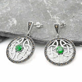 Sterling Silver Celtic Knotwork Earrings with Emerald