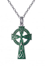 Traditional Irish High Cross With Green Enamel