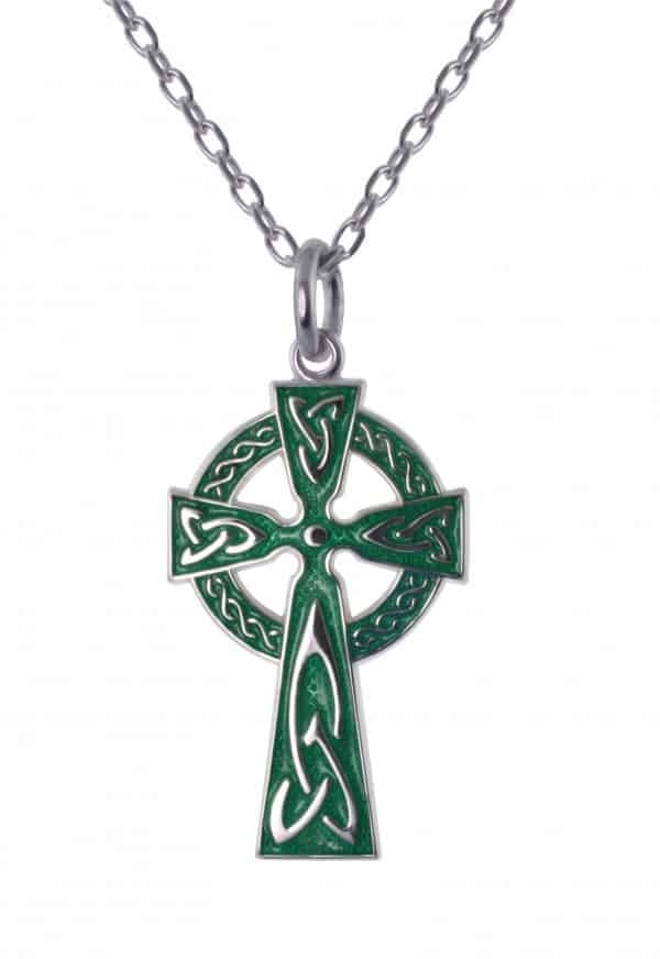 Traditional Irish High Cross With Green Enamel