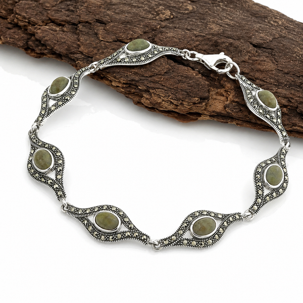 Silver Marcasite and Connemara Marble Celtic Bracelet