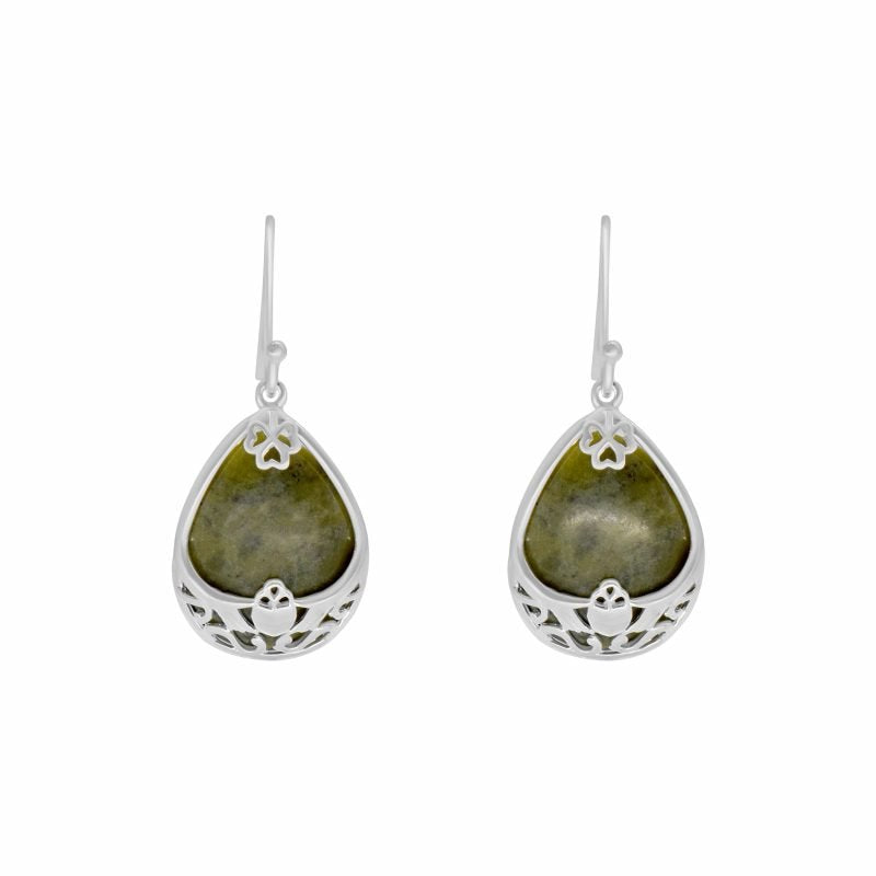 Connemara Marble Silver Claddagh Basket Earrings