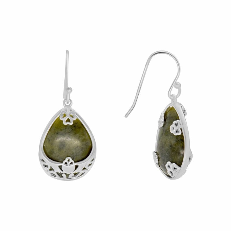 Connemara Marble Silver Claddagh Basket Earrings