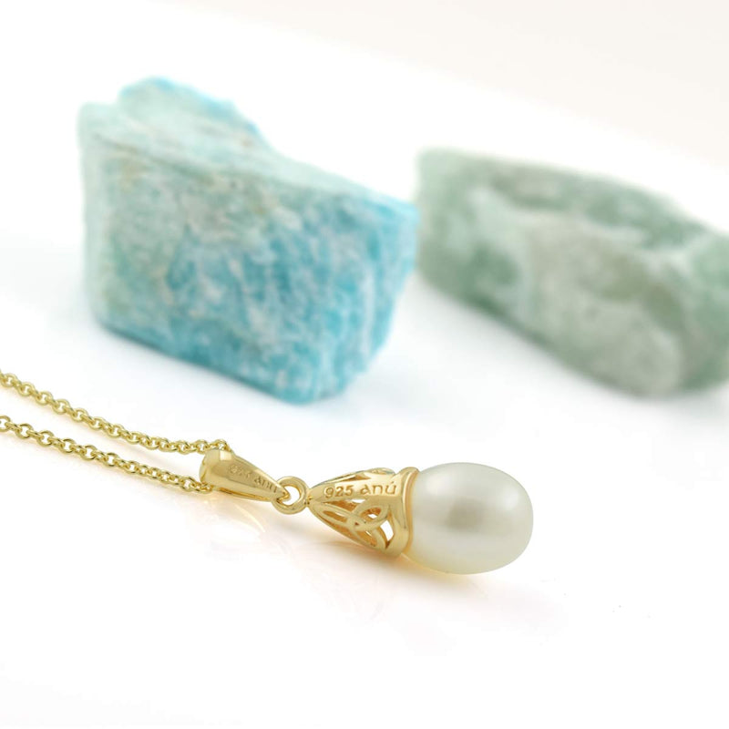Gold Over Sterling Silver Pearl Trinity Knot Necklace