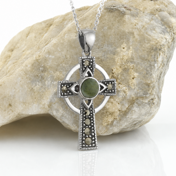 Connemara Marble Marcasite Cross Pendant