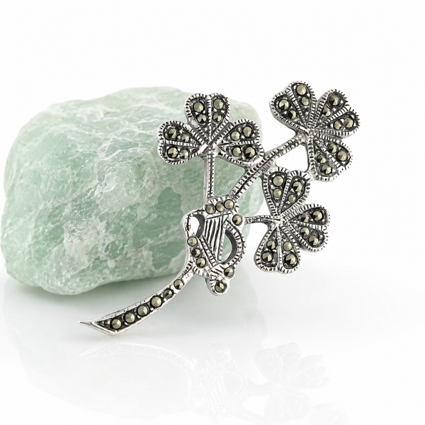 Silver Marcasite Shamrock Brooch