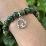 Connemara Marble Stretch Bracelet - Claddagh Charm