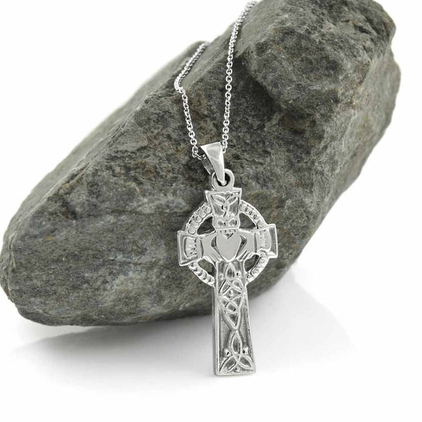 Claddagh and Trinity Knot Celtic Cross
