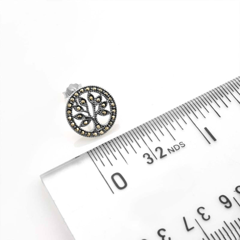 Pendientes de plata de ley con marcasita y árbol de la vida