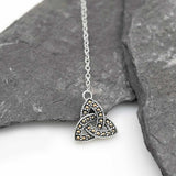 Sterling Silver Trinity Knot Necklace with Marcasite Stones