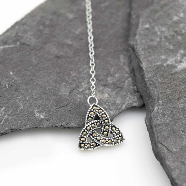 Sterling Silver Trinity Knot Necklace with Marcasite Stones