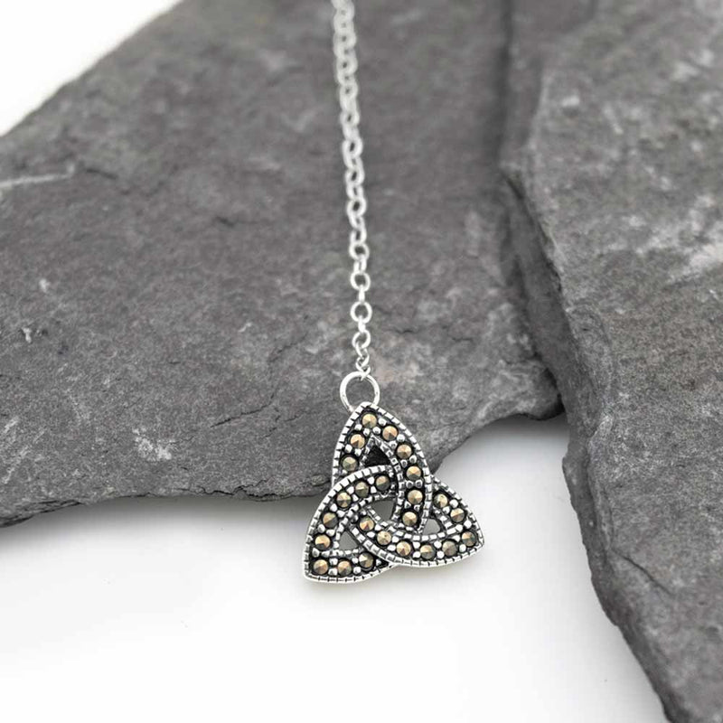 Sterling Silver Trinity Knot Necklace with Marcasite Stones