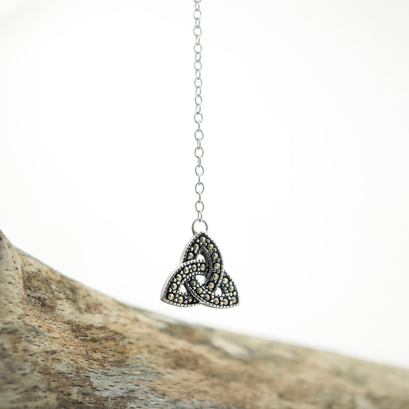 Sterling Silver Trinity Knot Necklace with Marcasite Stones
