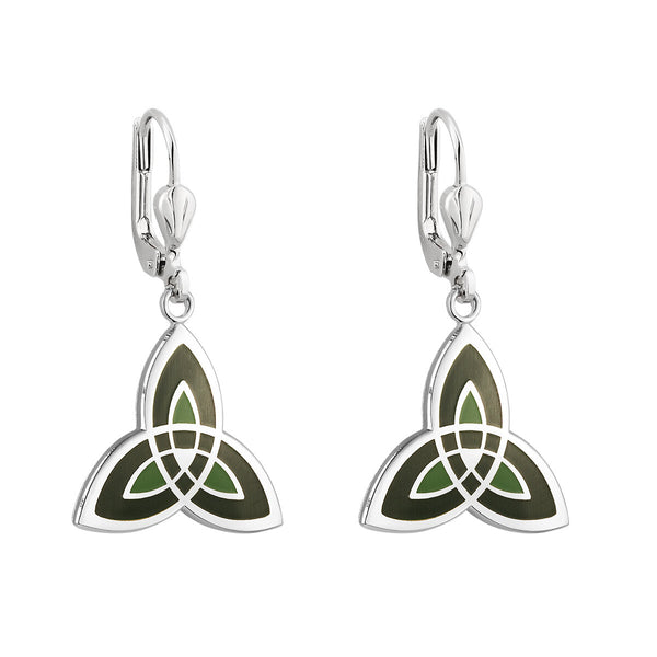Pendientes con nudo celta de esmalte verde y rodio