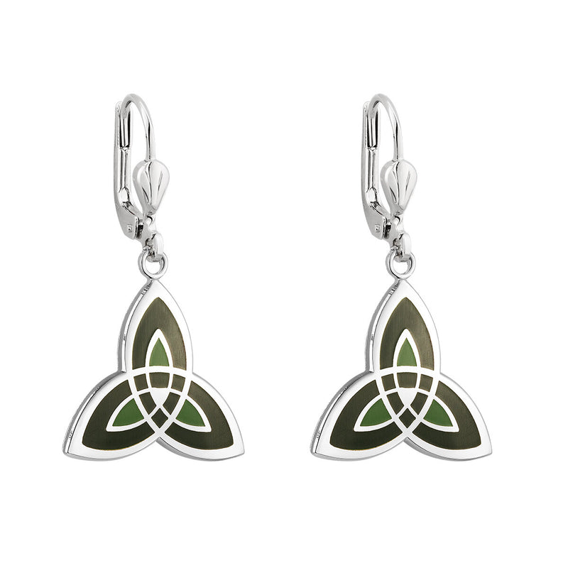 Pendientes con nudo celta de esmalte verde y rodio