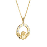 14k Gold Flush Set Diamond Claddagh Necklace