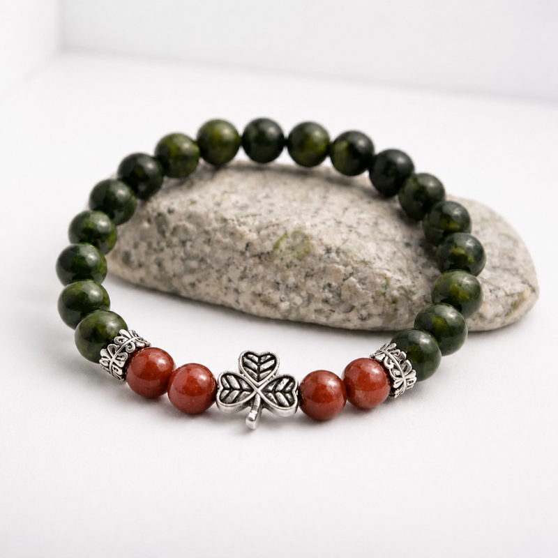 Connemara Marble and Red Carnelian Gemstone Stretch Bracelet