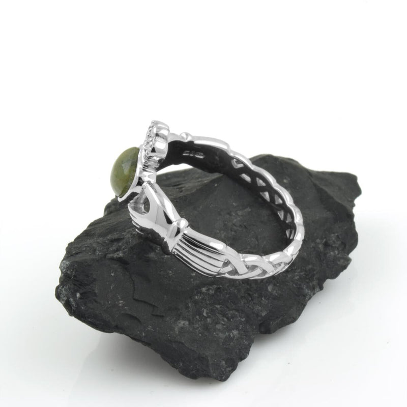 Silver Connemara Marble Claddagh Ring
