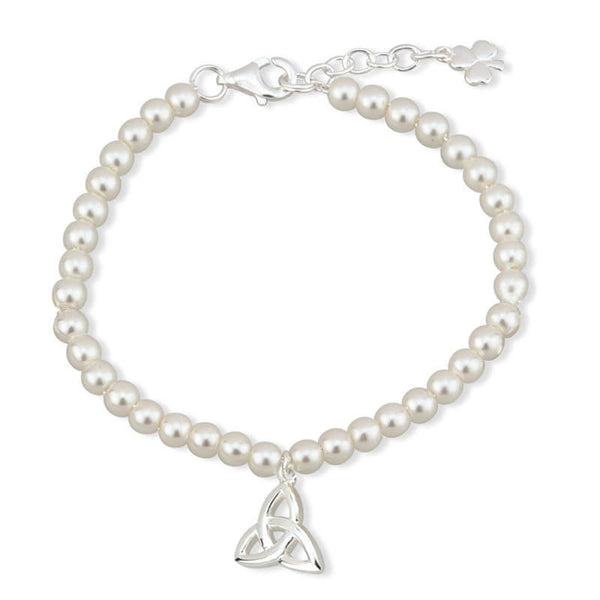Pulsera con nudo celta de la trinidad con perlas y baño de rodio