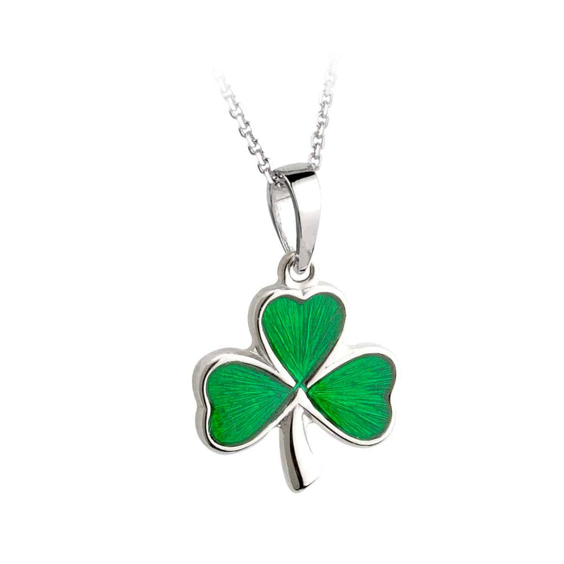 Sterling Silver Green Enamel Shamrock Pendant