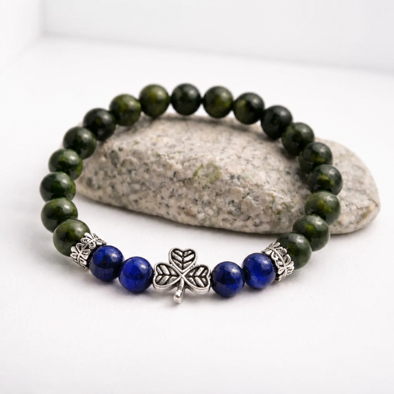 Connemara Marble and Blue Tigers Eye Gemstone Stretch Bracelet