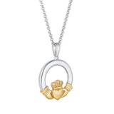 10k Gold And Sterling Silver Diamond Claddagh Necklace