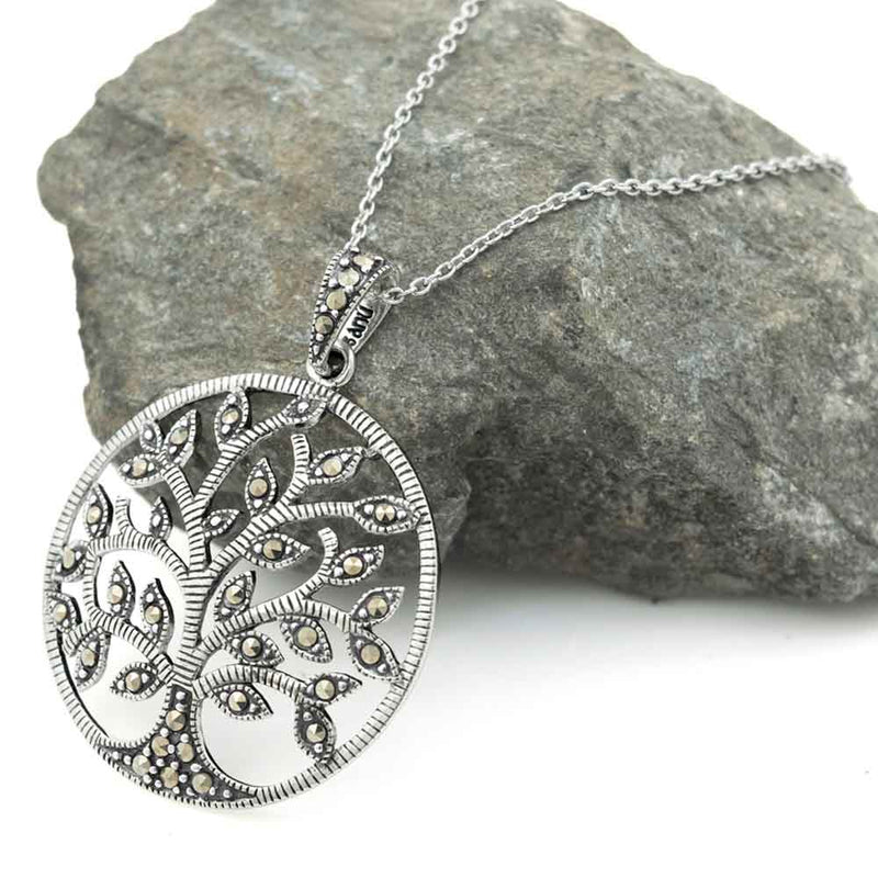 Sterling Silver Marcasite Tree of Life Necklace with Chain