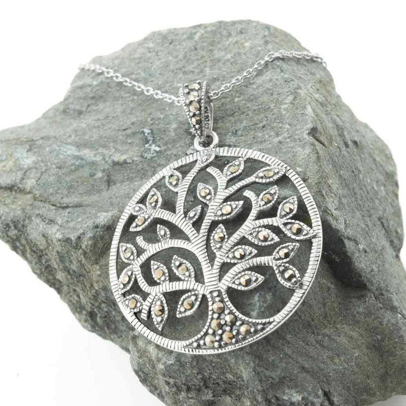 Sterling Silver Marcasite Tree of Life Necklace with Chain