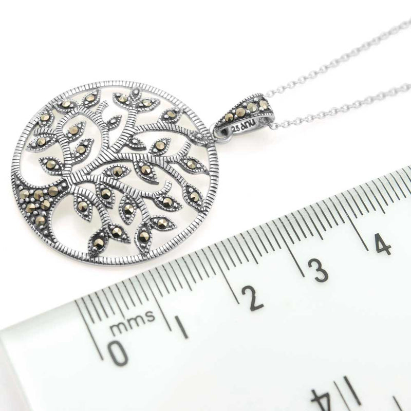Sterling Silver Marcasite Tree of Life Necklace with Chain