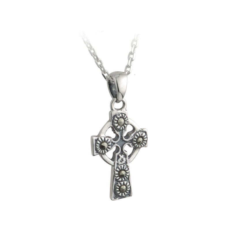Silver Marcasite Small Celtic Cross Necklace