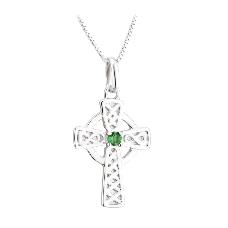 Sterling Silver Large Green Crystal Cross Pendant