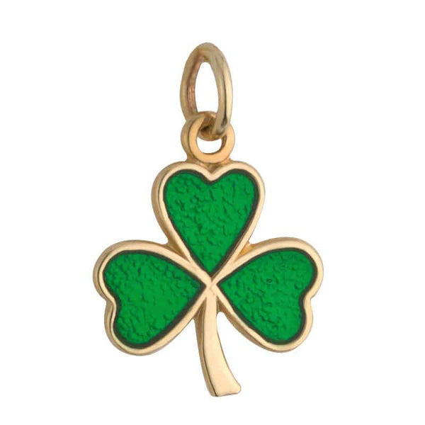9K Gold Small Green Enamel Shamrock Charm