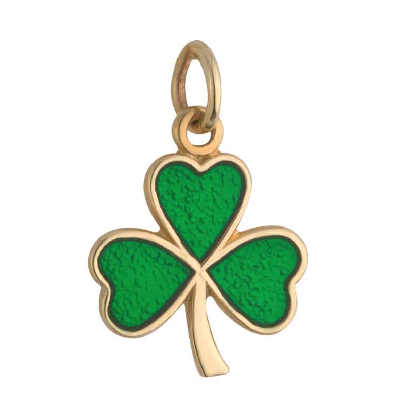 9K Gold Small Green Enamel Shamrock Charm
