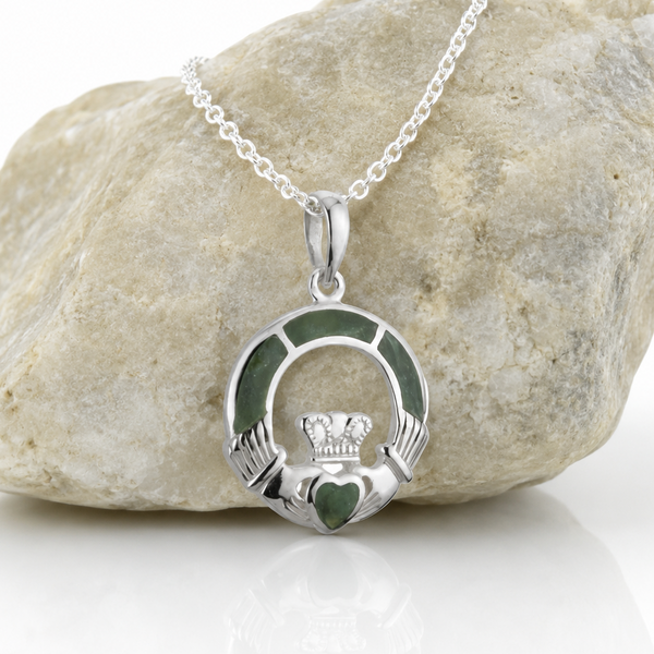 Silver Marble Claddagh Necklace