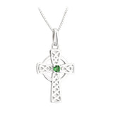 Sterling Silver Large Green Crystal Cross Pendant