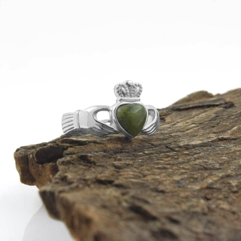 Silver Connemara Marble Claddagh Ring